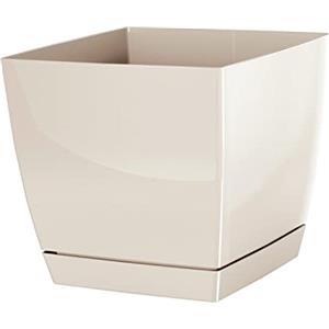 IMJ-Global Vaso per Fiori piante Quadrato Coubi Square Decorativo in Plastica Alto 19 cm da interno esterno 21x21 cm Quadrato Crema Design Moderno 6 Litri