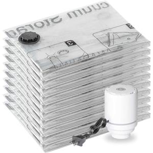 SUOCO 10 sacchetti sottovuoto Jumbo con pompa elettrica, 10 sacchetti salvaspazio da viaggio jumbo, sacchetti ermetici a compressione per vestiti, cuscini, trapunte, coperte
