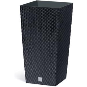 IMJ-Global Vaso Fioriera per piante Fiori DRTS H32,4 Simil Rattan da interno esterno Quadrato Alto Nero 7,2 Litri 17x17x32,4 cm design Moderno in plastica da balcone