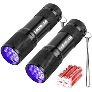 Lighting EVER COOLAPA LE Small UV Flashlight, Portable Black Light with 9 LEDs, 395nm, Ultraviolet Light Detector for Invisible Ink Pens, Pet Dog Cat Urin Stain And More, AAA Batteries Included, Pack of 2