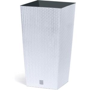 IMJ-Global Vaso Fioriera per piante Fiori DRTS H32,4 Simil Rattan da interno esterno Quadrato Alto Bianco 7,2 Litri 17x17x32,4 cm design Moderno in plastica da balcone