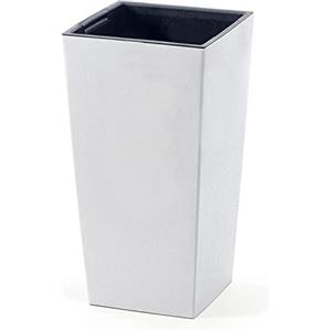 IMJ-Global Vaso per Fiori piante Quadrato Urbi Square ECO WOOD Decorativo in Plastica e 33% Legno da Interno Esterno 24x24x45 cm Bianco Design Moderno 19 Litri