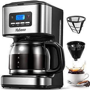 Yabano Macchina Caffe Americano Programmabile 24h con Timer Digitale LED, 1.5L Caffettiera Termica in Acciaio Inox 900W Filtro Permanente Multiuso per Caffè e Tè, Funzioni Antigoccia Spegnimento Automatico