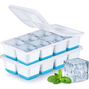 Jrisbo Stampo Ghiaccio Grande, JRISBO Set 2 Stampi con Coperchio per Cubetti Ghiaccio Silicone senza BPA, Formine Cubi Ghiaccio Forma Vaschette Ice Cube Tray per Cocktail Birra Whisky (Blu)