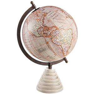 Baroni Home Mappamondo 32cm Vintage Base in Marmo cartina politica beige meridiano graduato 22X20X32 cm