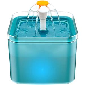 AONBOY Fontanella per Gatti, Fontana per Gatti Silenziosa, Fontanella per Cani, Fontanella Gatti con Luci a LED, 2 Litri, con Filtro a Carboni Attivi e Pompa Dell'Acqua