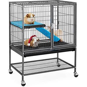 Yaheetech Gabbia per Conigli Nano Criceti Gatti da Interno Esterno Animali Domestici in Metallo con 4 Rotelle 61 x 42,5 x 85,5 cm Nera