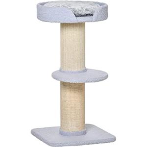 PawHut Tiragraffi ad Albero per Gatti con Lettino, Cuscino e Rivestimento in Peluche, Palo in Corda Sisal Ø16.5 cm, 45x45x91cm, Azzurro