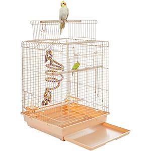 Yaheetech Gabbia per Uccelli Pappagalli Inseparabili Voliera in Metallo con Tetto Apribile Posatoio in Legno e Giocattolo 40 x 40 x 58 cm Mandorla