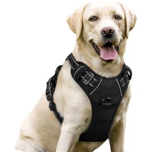rabbitgoo Pettorina Cane Taglia Grande, Pettorina Cane ad h Regolabile con 2 Ganci in Metallo, Imbracatura per Cani Anti Tiro Riflettente, Imbracatura Traspirante per Addestramento Corsa, Nero, L