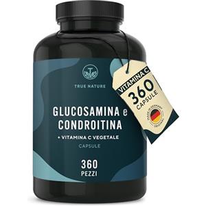 TRUE NATURE Glucosamina Condroitina Alto Dosaggio 790mg + Vitamina C - 360 Capsule - (contribuisce alla normale formazione del collagene) - Qualità farmaceutica - TRUE NATURE®