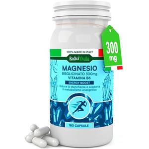 Eurocali Magnesio Bisglicinato 300mg Integratore con Vitamina B6 180 Capsule per Stanchezza e Affaticamento Forma Chelata Supporta Ossa Denti Funzione Muscolare e Sistema Nervoso RadiciVitalia Made in Italy