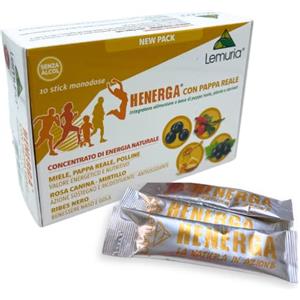 Lemuria - Henerga con pappa reale Integratore Alimentare a Base di Piante e Derivati - Nel nuovo formato, 10 stick da10 ml