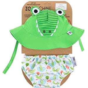 Zoocchini Set Baby Costumino Contenitivo + Cappellino - Alligatore - UPF 50+ - L