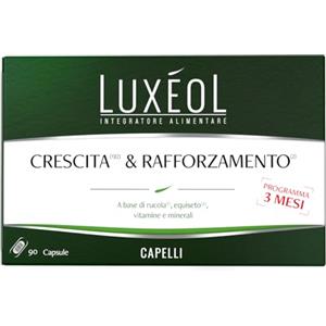 LUXÉOL - Integratore Alimentare Crescita & Rafforzamento Dei Capelli - A Base Di Rucola, Equiseto, Vitamine E Minerali - Uomo/Donna - Prodotto In Francia - Programma Di 3 Mesi - 90 Capsule