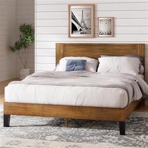 Zinus Tonja Letto 140x190 cm - Stuttura letto 30 cm di altezza - Struttura del letto a piattaforma in legno con testiera - Marrone