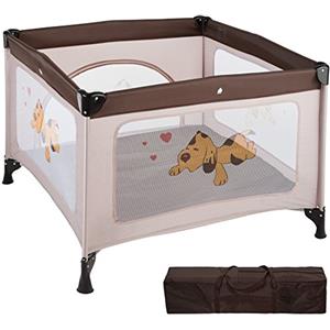 tectake® Lettino Da Viaggio Bambini, Box Neonato Pieghevole, Letto Campeggio Bebè, Box Gioco Traspirante, Materassino Incluso, Chiusura Compatta, Montaggio Facile, Tessuto Lavabile - Marrone Caffè