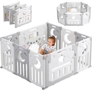 Dripex Box Bambini 113×113 cm, Recinto per Bambini Pieghevole, Box Neonato in Forma Adattabile, Recinto Neonato in Plastica, Grigio