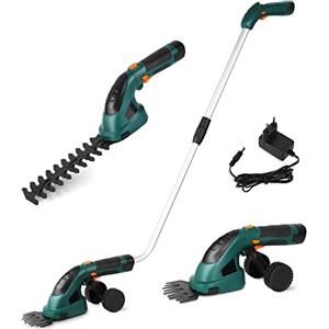 LIFERUN Cesoie per erba a batteria, 7,2 V, 2 in 1, con manico telescopico, batteria e caricabatterie, per tagliaerba, maneggevoli, con 2 diversi coltelli