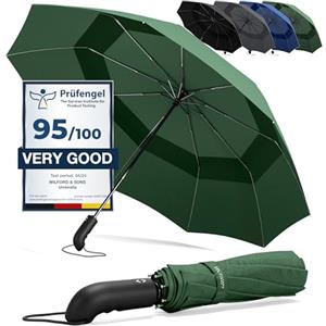 Wilford & Sons Ombrello Pieghevole Portatile Antivento da Borsa - Apri Chiudi Automatico, Teflon, 9 Stecche Rinforzate | Resistente Compatto Auto Robusto Classico Viaggio Business Città Ufficio Uomo Donna, Verde