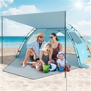 Elegear Tenda da Spiaggia Manuale per 4-5 Persone con Tettuccio per Campeggio Esterno, Tenda Portatile con Protezione UV UPF 50+, Facile da Installare, Dimensioni Famiglia, 280x155x150cm, Blu Cielo