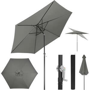 WOLTU Ombrellone da Giardino, Ombrellone da Spiaggia Grande con Manovella, Ombrellone da Esterno, Protezione UV per Terrazza, Mare, Piscina, Diametro 270cm, Grigio Scuro