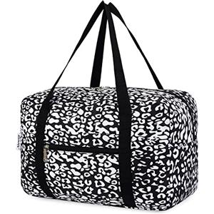 Narwey Bagaglio a Mano 40x20x25 Ryanair Borsone da Viaggio Pieghevole Borsa da Cabina Aereo Borsa Palestra Weekend (Stampa Leopardata Nera)