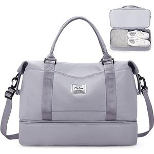 SEAFEW Borsone da Viaggio Donna, 45x36x20 Easyjet Bagaglio a Mano Borsa da Viaggio con Scomparto per le Scarpe, Borsa Sportiva Borsone da Palestra Grande, Borsa da Weekend,Borsa per Ospedale,E8-Grigio