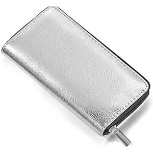 DonDon Portafoglio donna morbido aspetto metallico con chiusura lampo portamonete in argento 20 x 10 x 2,5 cm