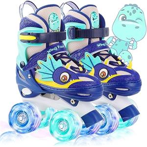WESKIFAN Dinosauro Pattini a Rotelle Bambina Pattini Bambina Pattini a 4 Ruote Regolabili con Tutte Ruote LED per Ragazzi Bambina Principianti Regalo di Compleanno Natale