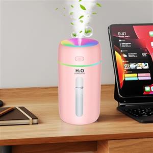 Kissleaf Mini umidificatore da 250 ml, per camera da letto/cameretta dei bambini/piante, luce a 7 colori, 6H, lunga durata, 28 dB, silenzioso, batteria di tipo C, umidificatore elettrico (rosa)