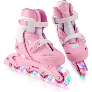 Locavun Pattini in linea regolabili per ragazze e donne, motivo floreale con ruote illuminate, soletta ritagliata inclusa Scarpe da pattinaggio per interni per uso esterno