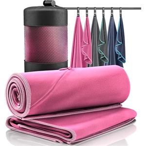BeMaxx Set da 2 asciugamani in microfibra + astuccio per il trasporto | grande per bagno e piccolo per asciugarsi | Con zip per cellulare | portatili, versatili, assorbenti | sport, camping, spiaggia