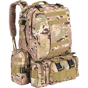SHANNA Zaino Militare Tattico 55L, Quattro in Uno per Trekking, Campeggio, Escursionismo, Pesca, Ciclismo, Viaggio Sport (Nero Con Stampa Pitonata)