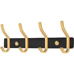 MEIJO Appendiabiti da Parete, Ganci Attaccapanni in Acciaio Inox da Muro Moderno Appendiabiti per Cameretta, Ingresso, Cucina, Bagno (4-Ganci, Nero & Oro)