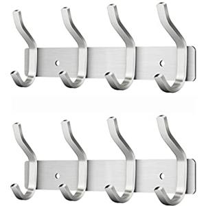 MEIJO Appendiabiti da Parete, Ganci Attaccapanni in Acciaio Inox da Muro Moderno Appendiabiti per Cameretta, Ingresso, Cucina, Bagno (4-Ganci 2pcs, Argento)
