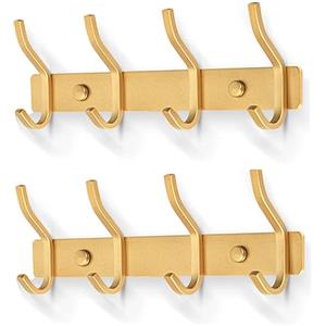 MEIJO Appendiabiti da Parete, Ganci Attaccapanni in Acciaio Inox da Muro Moderno Appendiabiti per Cameretta, Ingresso, Cucina, Bagno (4-Ganci 2pcs, Oro)