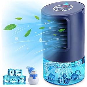 RenFox Condizionatore Portatile Personale, Raffreddatore D'aria, 4-in-1 Raffrescatore Ventilatore Umidificatore Depuratore, con 3 Velocità,Timer 2/4h, 7 Colori Luce, per Casa e Ufficio