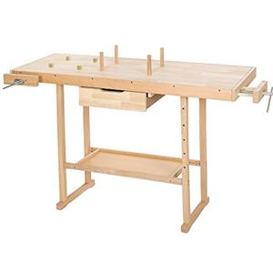 tectake® Banco da Lavoro In Legno, Tavolo da Lavoro con Cassetto, Ripiano e Ganci Utensili, Banco da Falegname per Officina e Garage, 137 x 50 x 87 cm