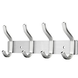 MEIJO Appendiabiti da Parete, Ganci Attaccapanni in Acciaio Inox da Muro Moderno Appendiabiti per Cameretta, Ingresso, Cucina, Bagno (4-Ganci, Argento)