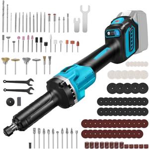 kswiown Smerigliatrice Diritta Compatibile con Makita 18V, Brushless Professionale Strumento Rotante con 128PCS Accessori e 6 Velocità Variabili per 3mm & 6mm Trapano Mandrino Multifunzione (Senza Batteria)