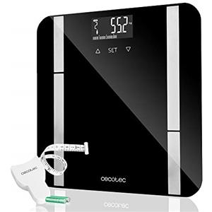 Cecotec Bilancia da Bagno Digitale Surface Precision 9450 Full Healthy. Alta precisione, Piattaforma in Vetro temperato di sicurezza, Schermo LCD, Capacità massima di 180kg, Metro a nastro