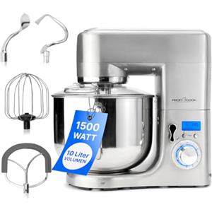 Profi Cook ProfiCook® Macchina da cucina con ciotola in acciaio inox XXXL | Forno 10L con motore 1500W | Impastatrice incl. Ganci e smerigliatrici | Impastatrice con apertura di riempimento | PC-KM 1096