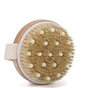 Beaupretty Spazzola Corpo Esfoliante in Legno Con Setole Naturali Medie Per Massaggio e Pulizia Viso e Corpo Con Fascia Di Supporto Ergonomica Per Doccia e Trattamento Secca