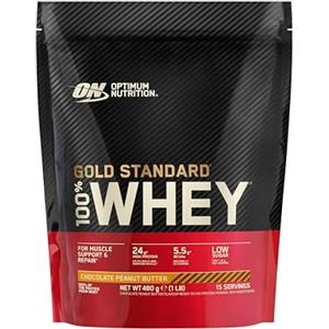 Optimum Nutrition ON Gold Standard 100% Whey per supporto e riparazione muscolare, proteina ad alto contenuto, povera di zuccheri con Glutammina e BCAA naturali, gusto cioccolato e burro d'arachidi, 15 porzioni, 480 g