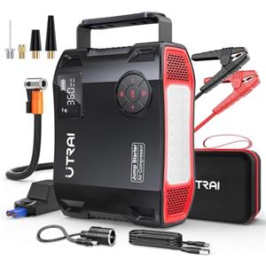UTRAI Avviatore Batteria Auto 7000A, UTRAI Avviatore Emergenza con Compressore, DC160W Booster Avviamento Auto/Moto Portatile (Fino a Tutti i Benzina e 12L Diesel)/Doppia USB/1600 Lumen LED