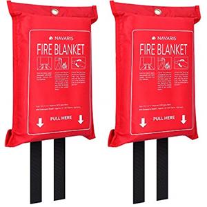 Navaris Set 2x Coperta Ignifuga Antifiamma Grande - Telo Antincendio Antifuoco - Estintore da Cucina Automobile Garage - Anti Fiamma Fuoco Incendio