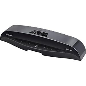 Fellowes Plastificatrice A4 Calibre per piccoli uffici, Pronta in 1 minuto con Spegnimento e modalità Riposo, 80-125 Micron, Kit con 10 fogli A4 per plastificazione incluso, Nero