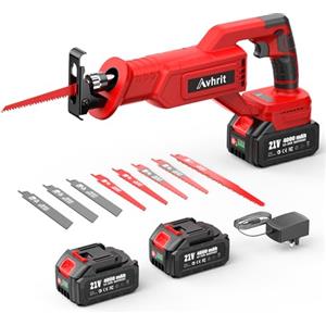 Avhrit Sega a Gattuccio 21V, Seghetto A Batteria con 2 batterie da 4000 mAh, Sega Universale A Batteria da 3000 SPM, 8 Lame per Sega Circolare con Montaggio Senza Attrezzi, per Legno e Metallo