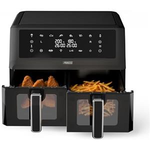 Princess XXL Friggitrice Princess senza olio con doppio cestello - 11 L - Senza BPA e PFAS - Fine cottura sincronizzato - 8 programmi - Finestra di visualizzazione - 2400 W - 182276, 2x5,5 L